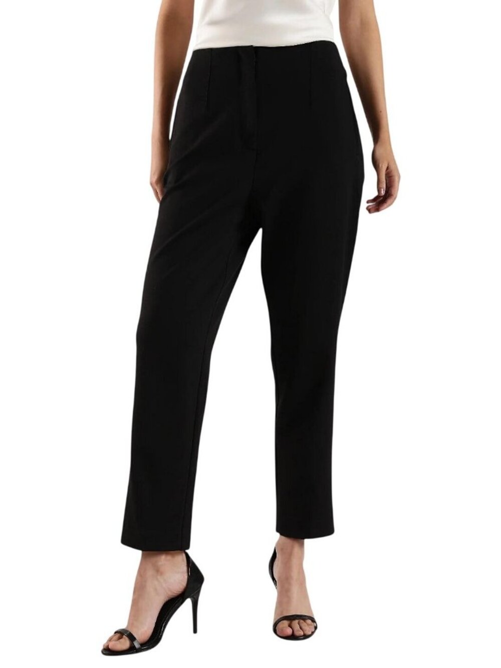 NWT Calvin Klein Womens Ponte Cropped Straight Pants 44B690G Black L